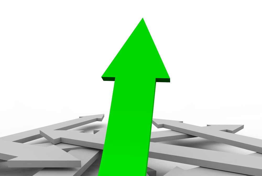 green arrow pointing up to denote average rents rising