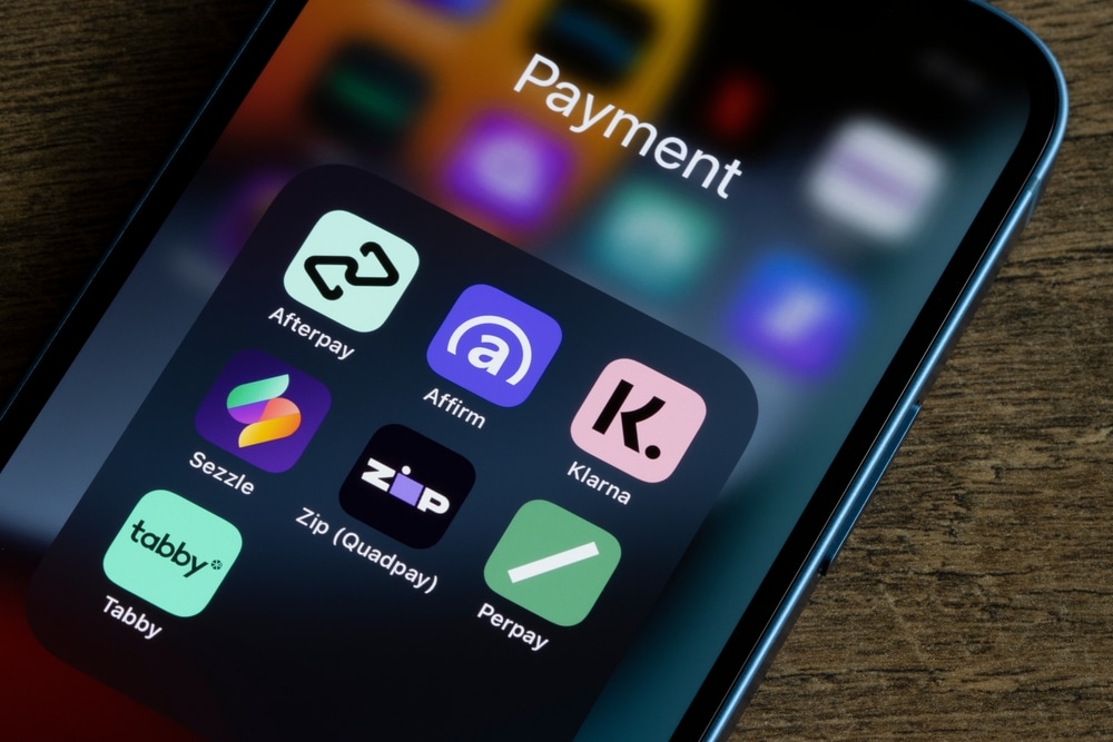 Payment app options on an iphone to denote a story on buy now pay later schemes booming
